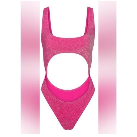 SKIMS Size 4x Magenta Pink Glitter Sparkle Swimsuit Sexy Cut Out Monokini NWT - Picture 2 of 10
